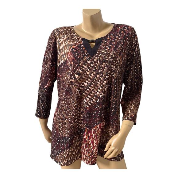 SUSAN GRAVER Womens Size Large 3/4 Sleeve Keyhole Neck Stretch Tunic Shirt Top - Picture 1 of 7